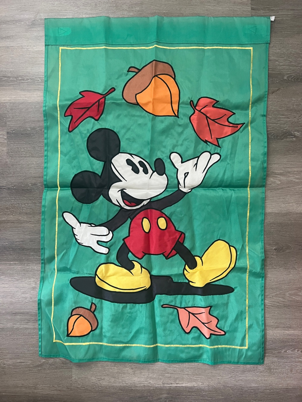 Vintage Disney 1996 Mickey Mouse Fall Leaves Acorn Outdoor House Flag